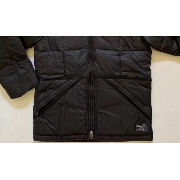 Down Coat Men's M Abercrombie And Fitch Ultra Puffer Hooded Black Green Interior - Picture 8 of 16
